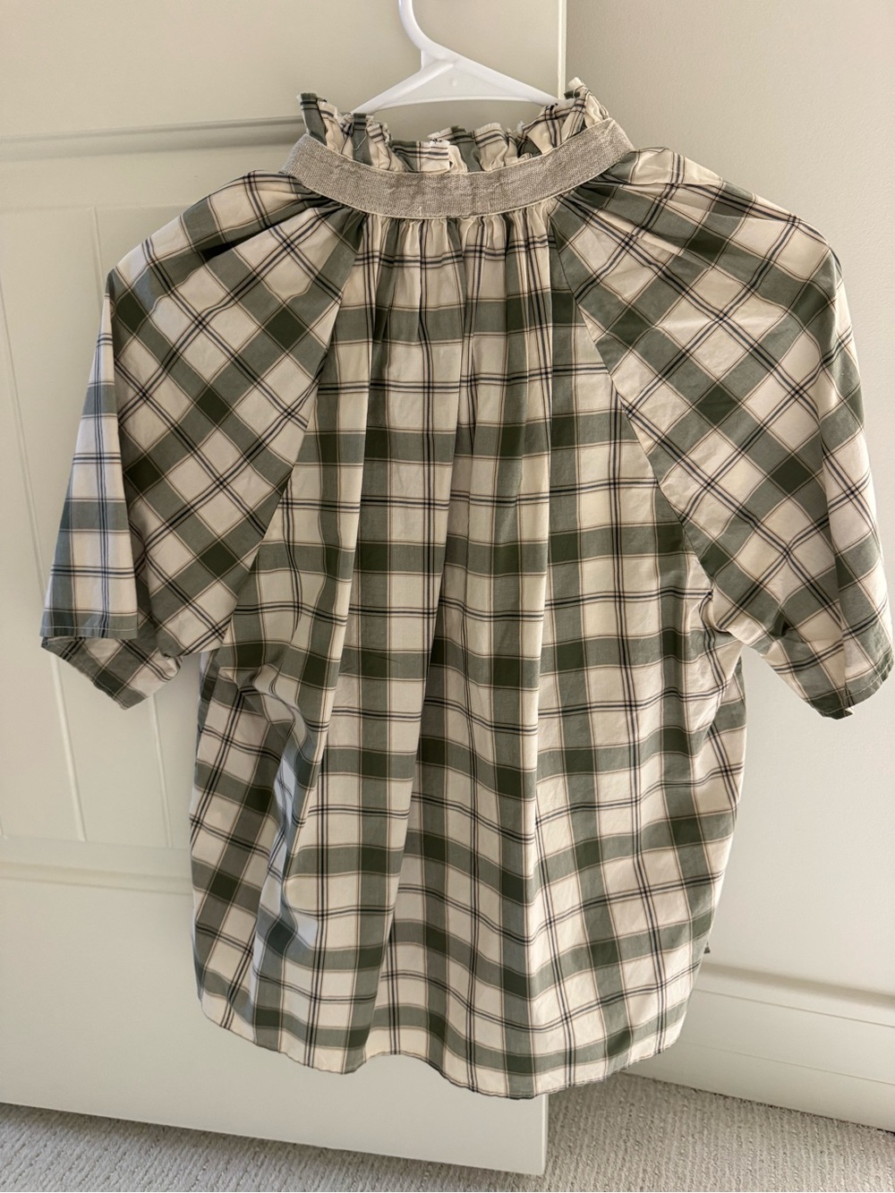A Shirt Thing Green & White Plaid Peasant Blouse Size Small - Picture 4 of 5